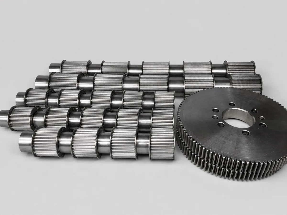 Toothed rollers and a gear wheel